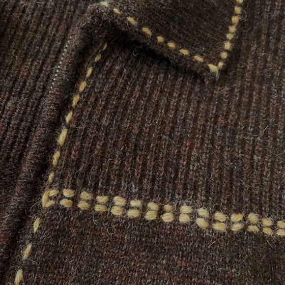 Vintage 90s Ivy Wool Zip Up Cardigan Sweater Brown Cottagecore Coastal Grandma - Picture 5 of 11